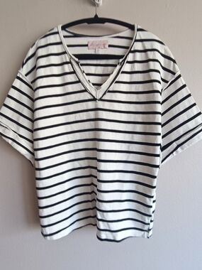 Once Upon a Dream Nautical Striped Heavyweight Boxy Fit V-Neck Tee Size S